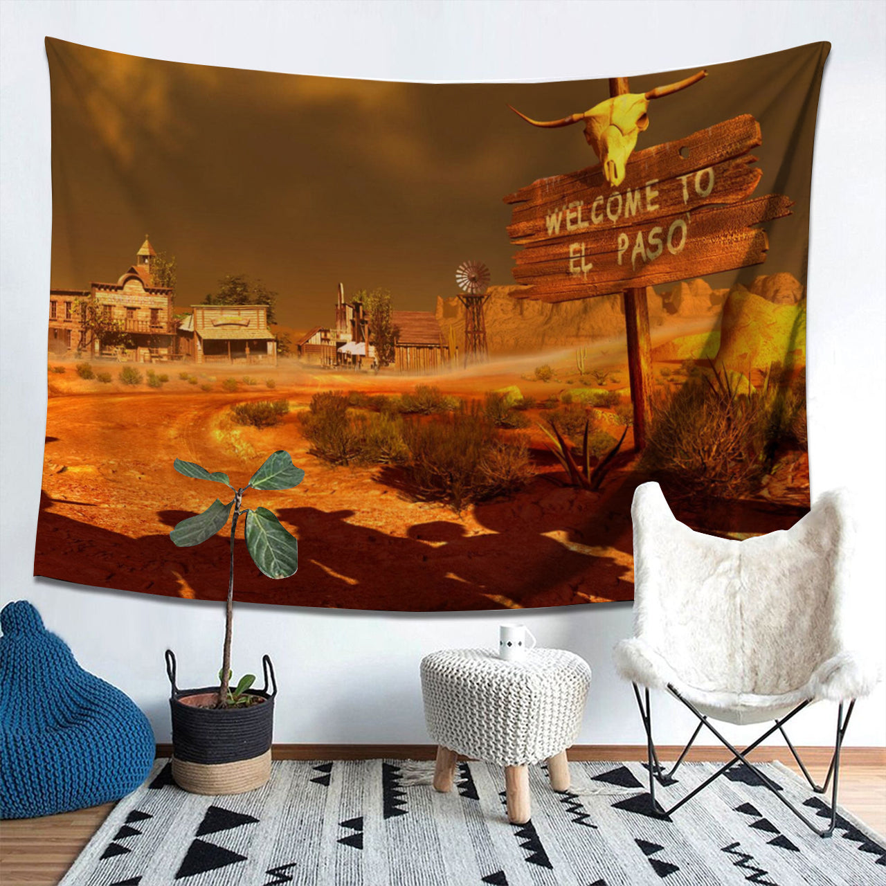 Western El Paso Town WallpaperTapestry