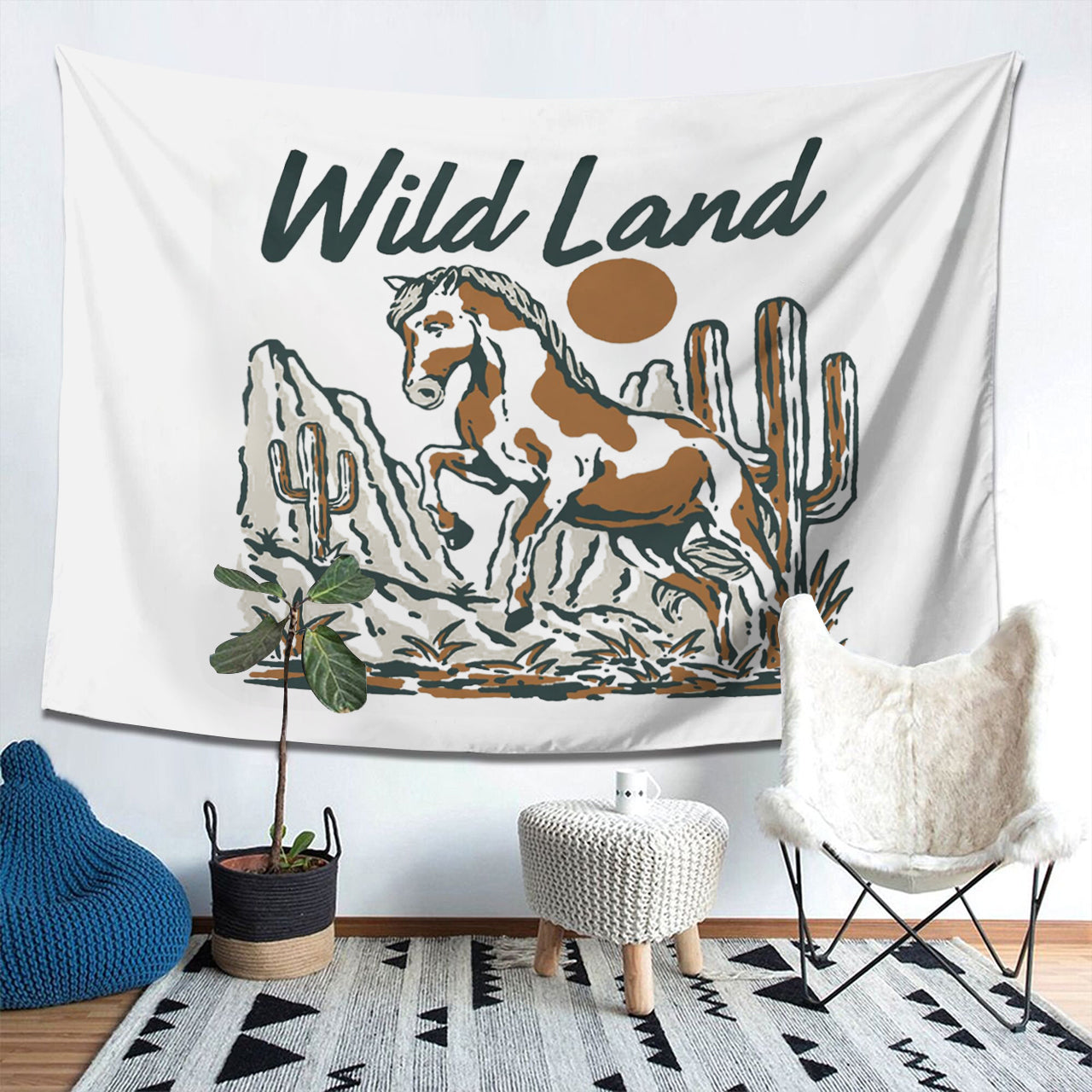 Wild Land Horse Cactus Tapestry
