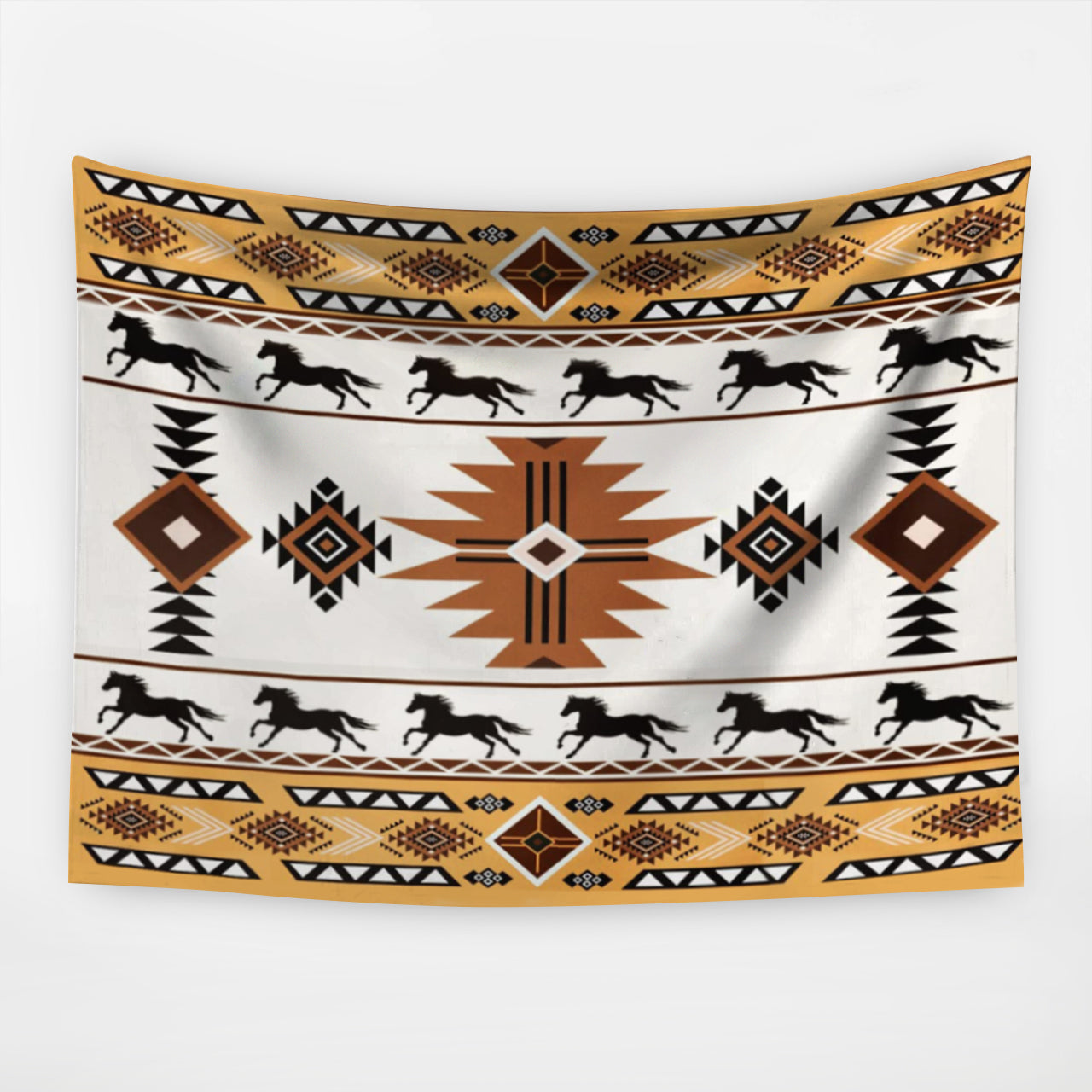 Aztec Castle Fairy Horses Silhouette Tapestry