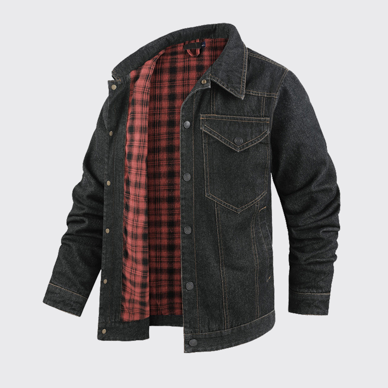Western Plaid Black Flannel Denim Jacket