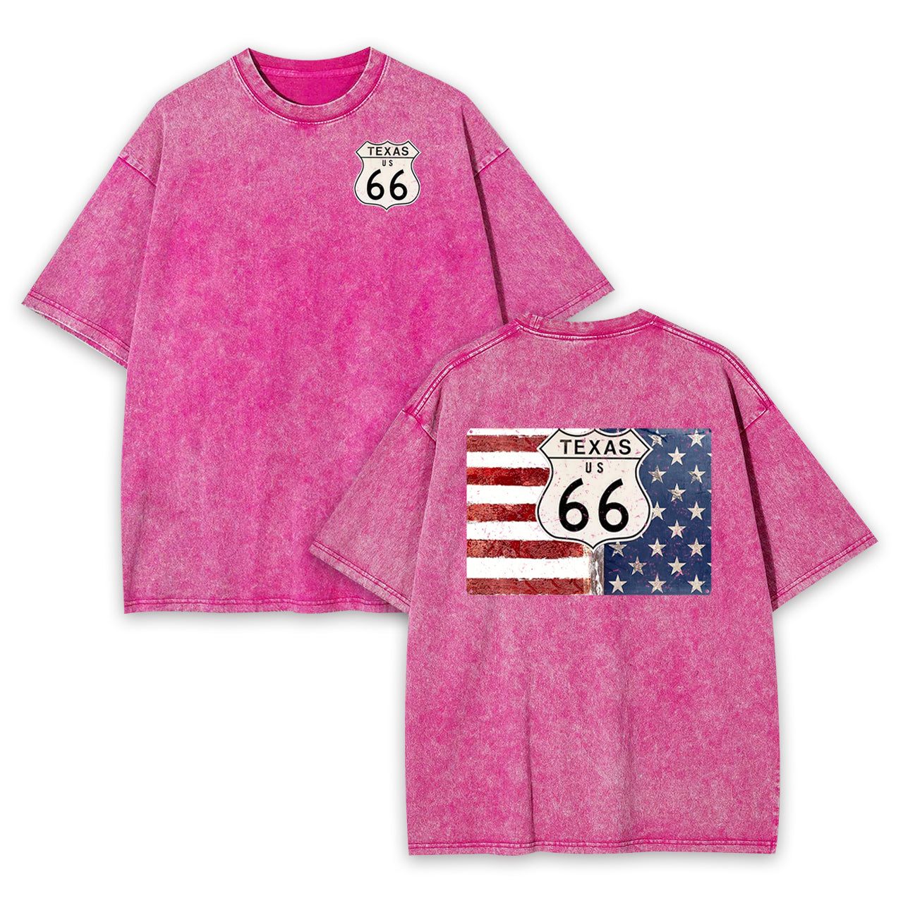 Route 66 Texas With American Flag Garment-dye Tees