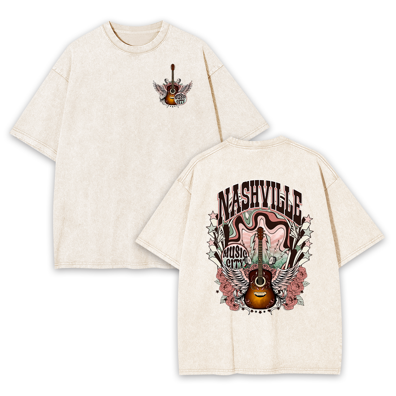 Western Nasville Music City Country Cowboy Garment-dye Tees