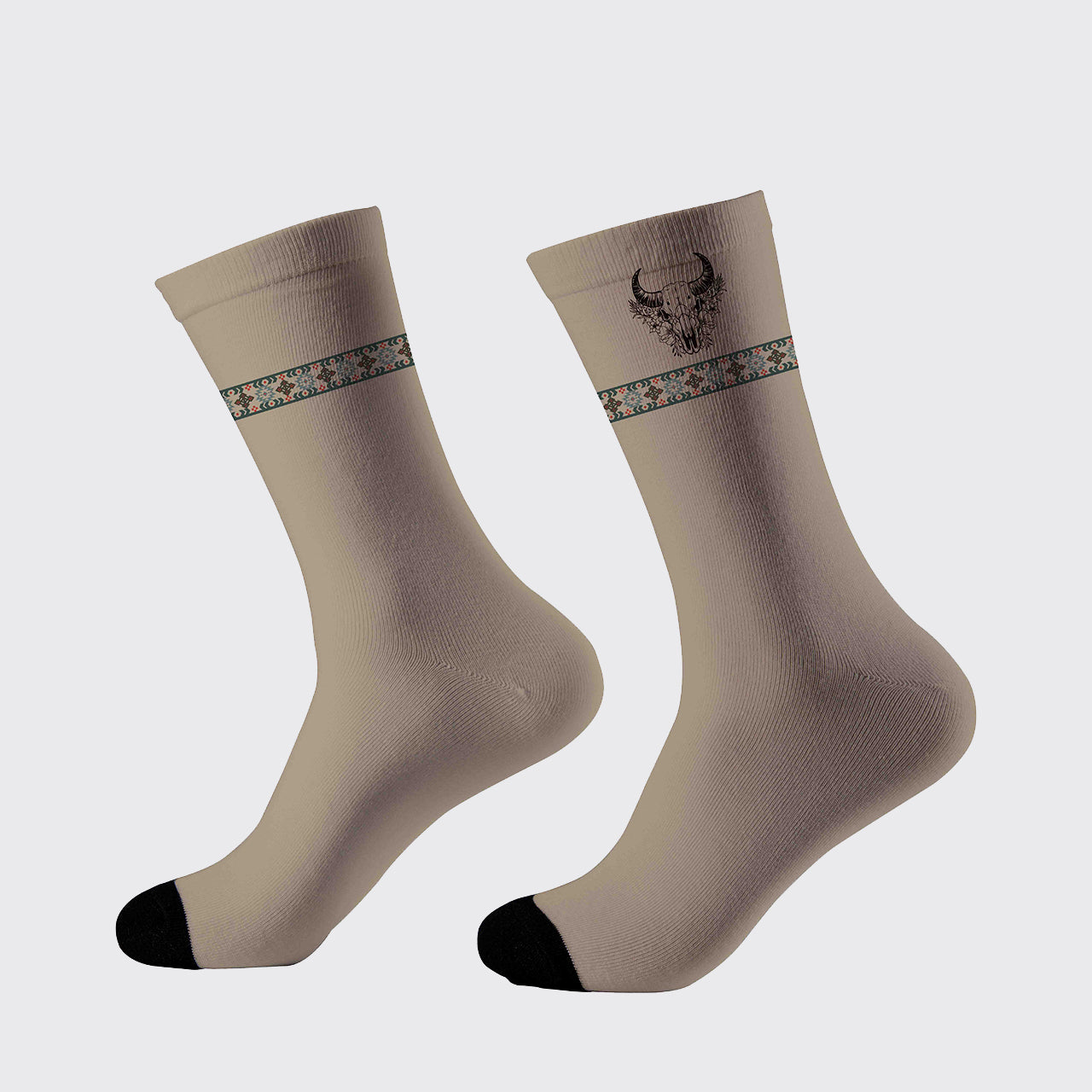 Bull Head Flower Printed Cotton Socks