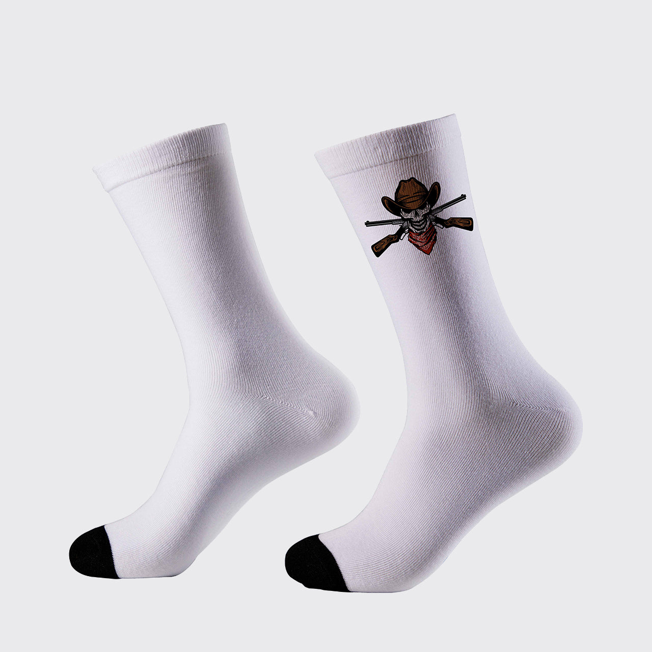 Cowboy Skull Shotgun Printed Cotton Socks_1