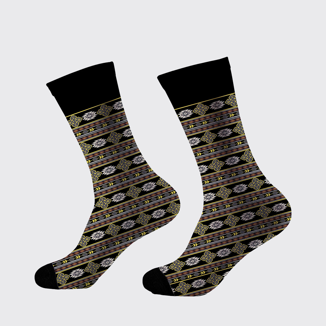 Black And Yellow Pattern Printed Cotton Socks