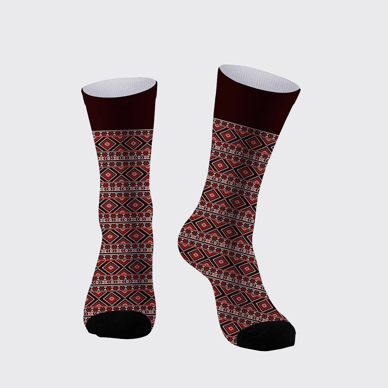 Wine Red Pattern Printed Cotton Socks