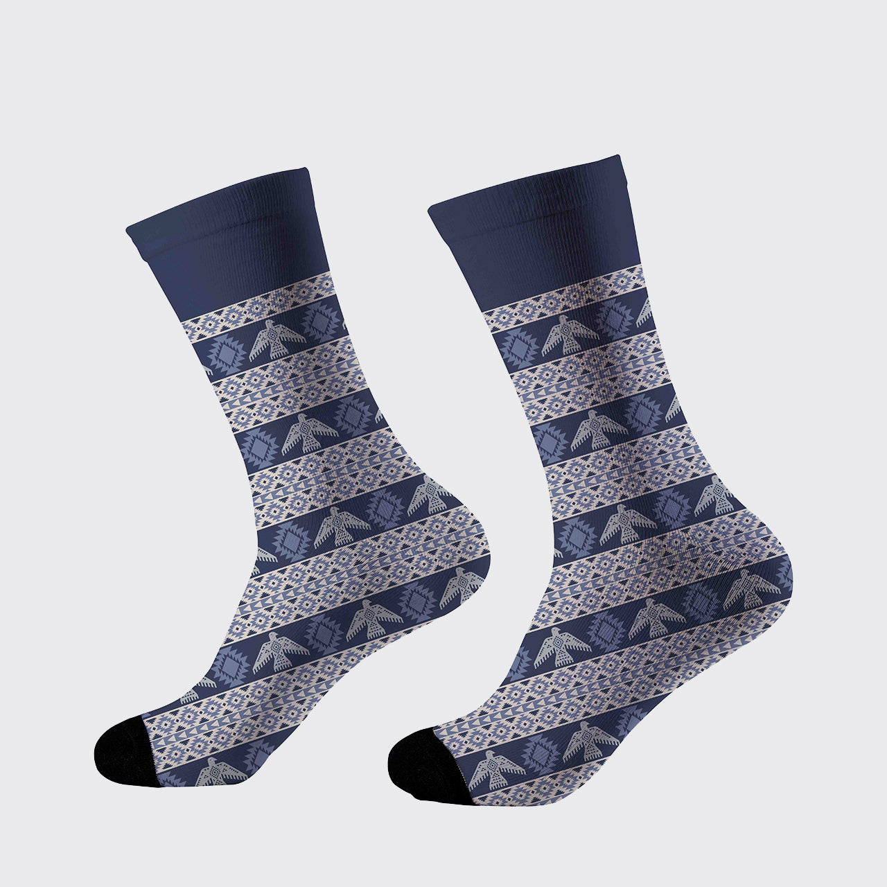 Blue Gray Pattern Printed Cotton Socks