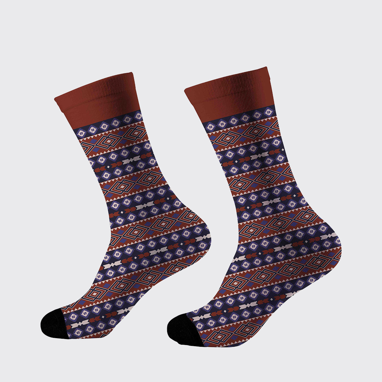 Red And Blue Pattern Printed Cotton Socks
