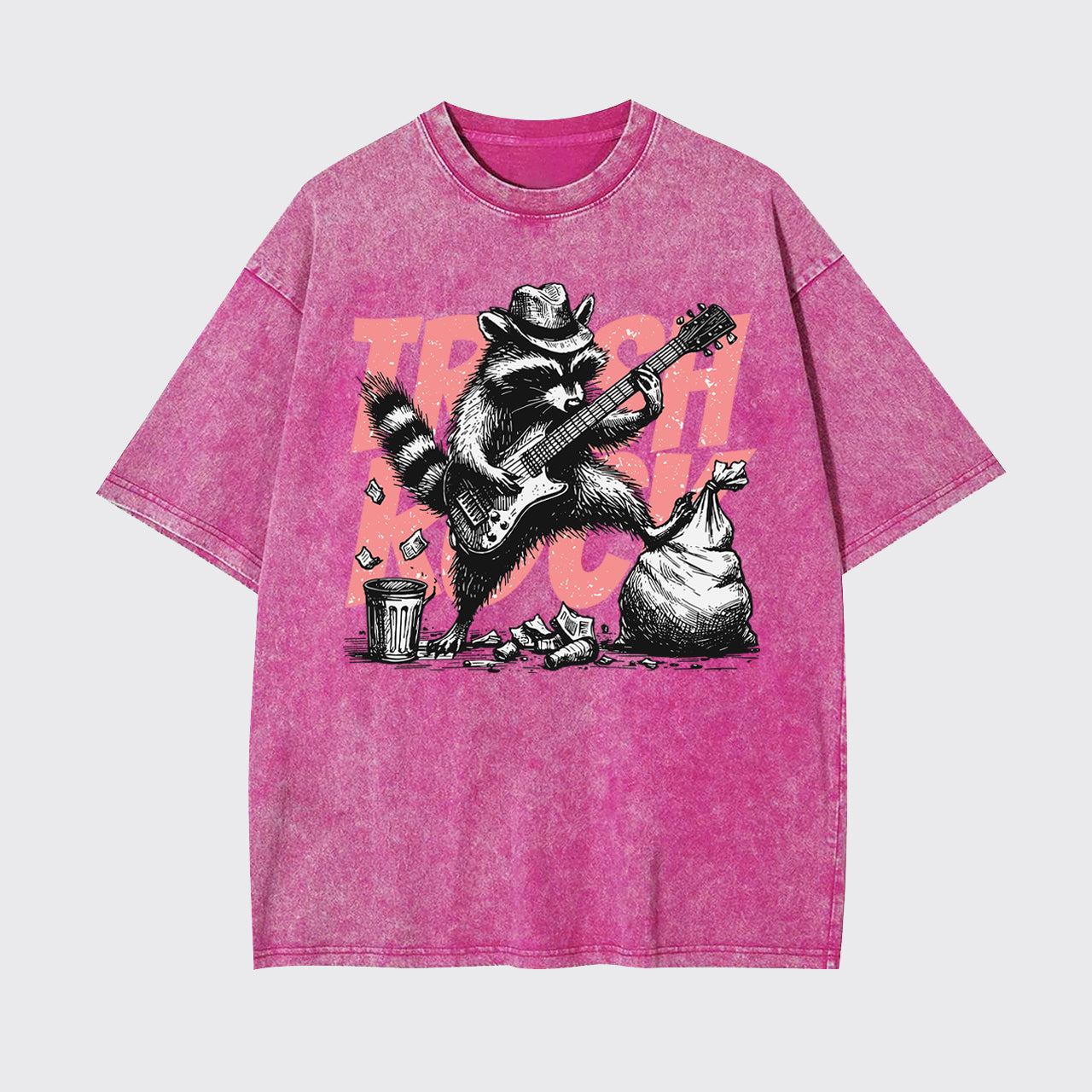 Raccoon Playing Guitar Retro Garment-dye Tees