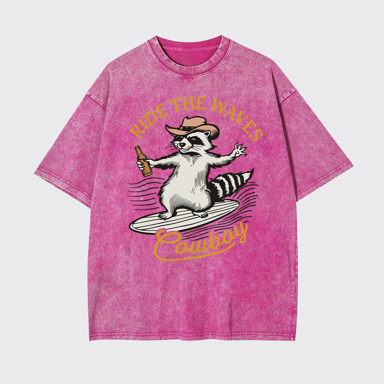 Surfing Cowboy Raccoon With Beer Garment-dye Tees