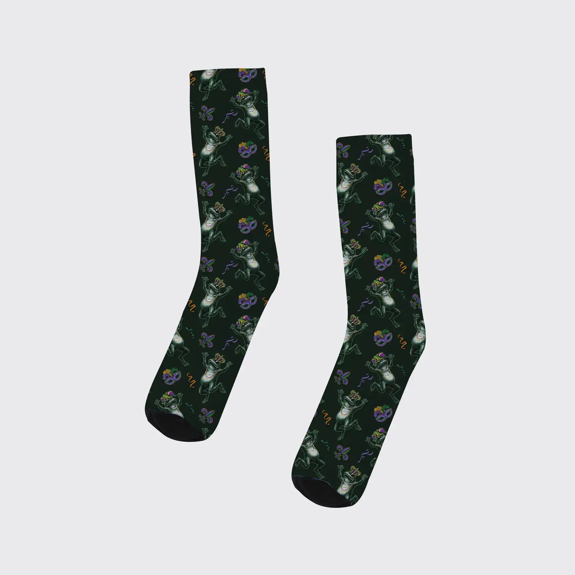 Mardi Gras Frog Pattern Printed Cotton Socks