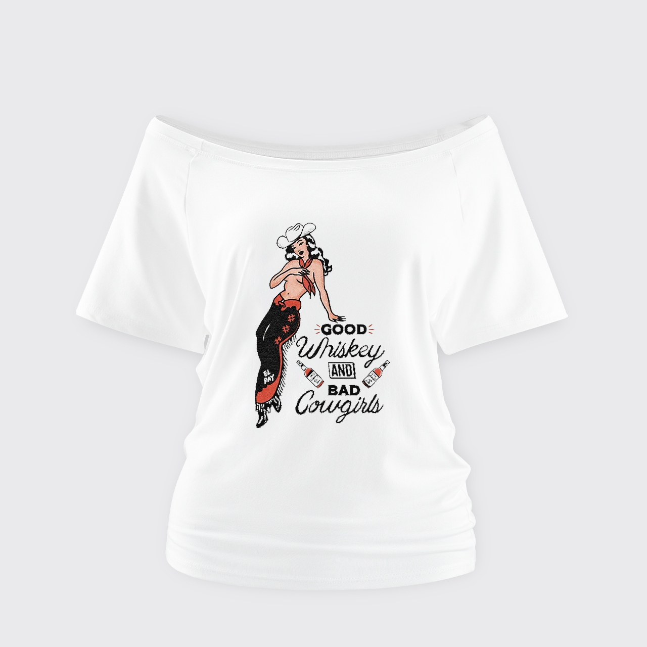 Good Whiskey And Bad Cowgirl Off Shoulder Top