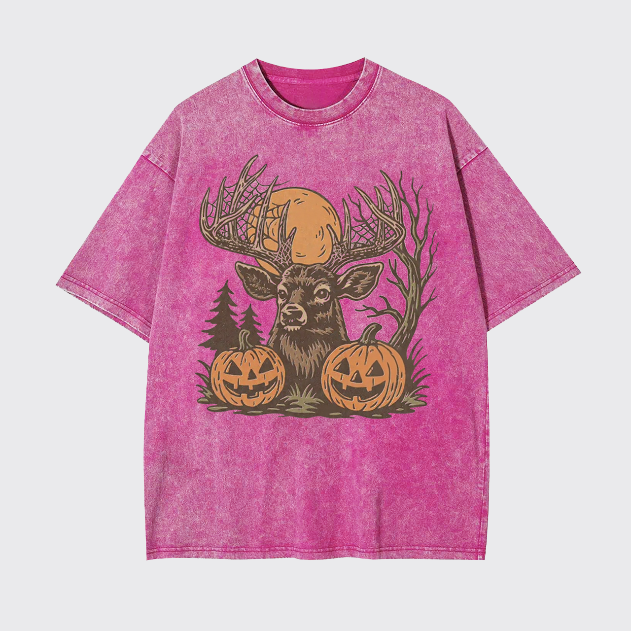 Spooky Forest Buck With Pumpkins Garment-dye Tees