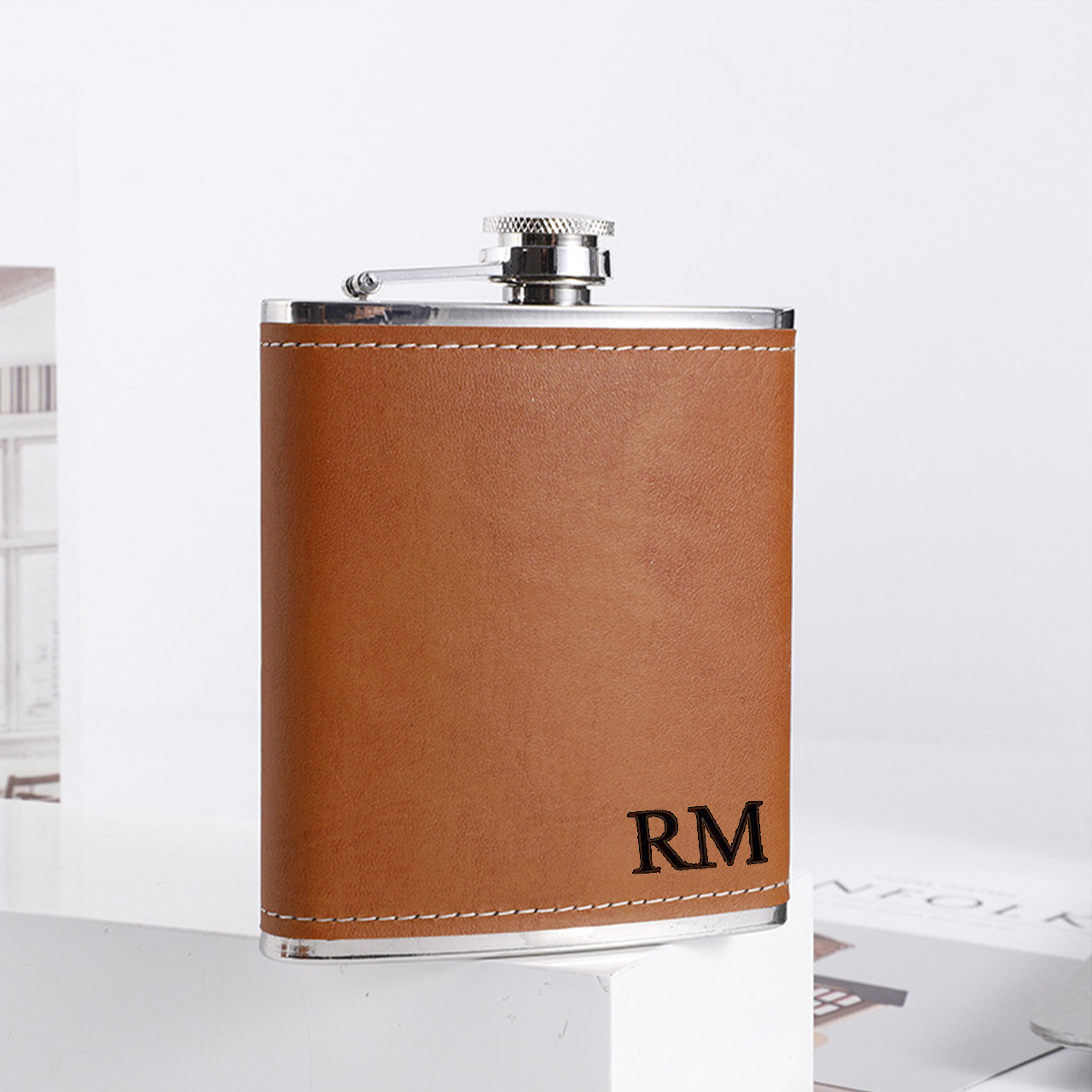 Personalized Monogrammed Laser Engraved Leather Flask