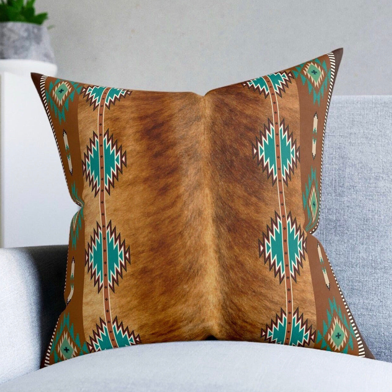 Western Faux Cowhide Square Pillow