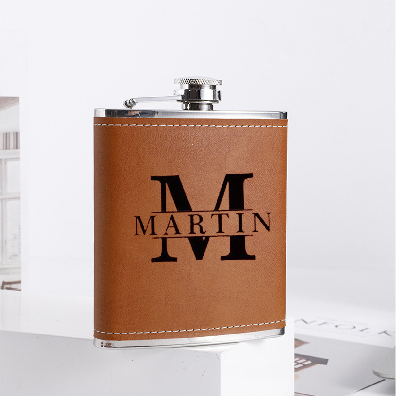 Personalized Name Engraved Leather Flask
