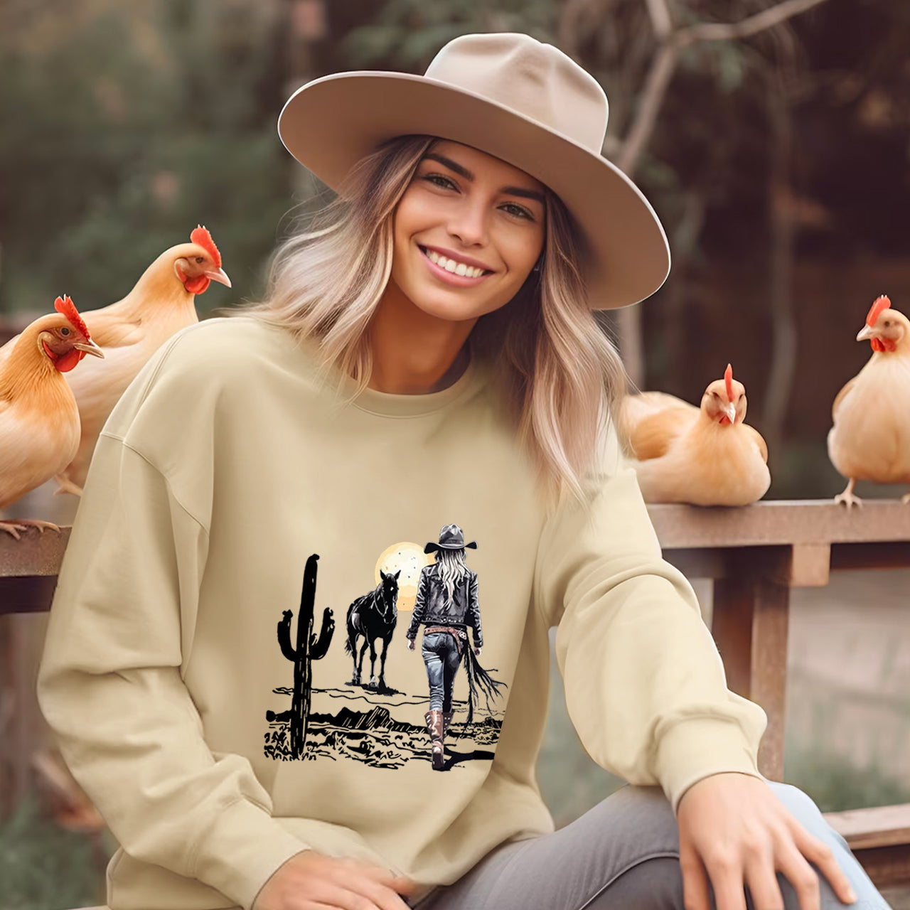 Cowgirl in the western desert Sweatshirt
