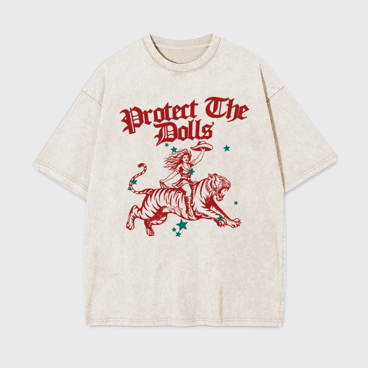 Vintage Cowgirl Riding Tiger Garment-dye Tees