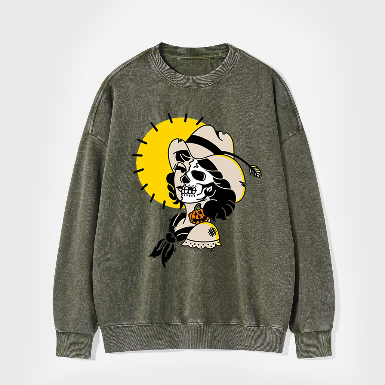 Halloween Skull Cowgirl Washed Sweatshirts