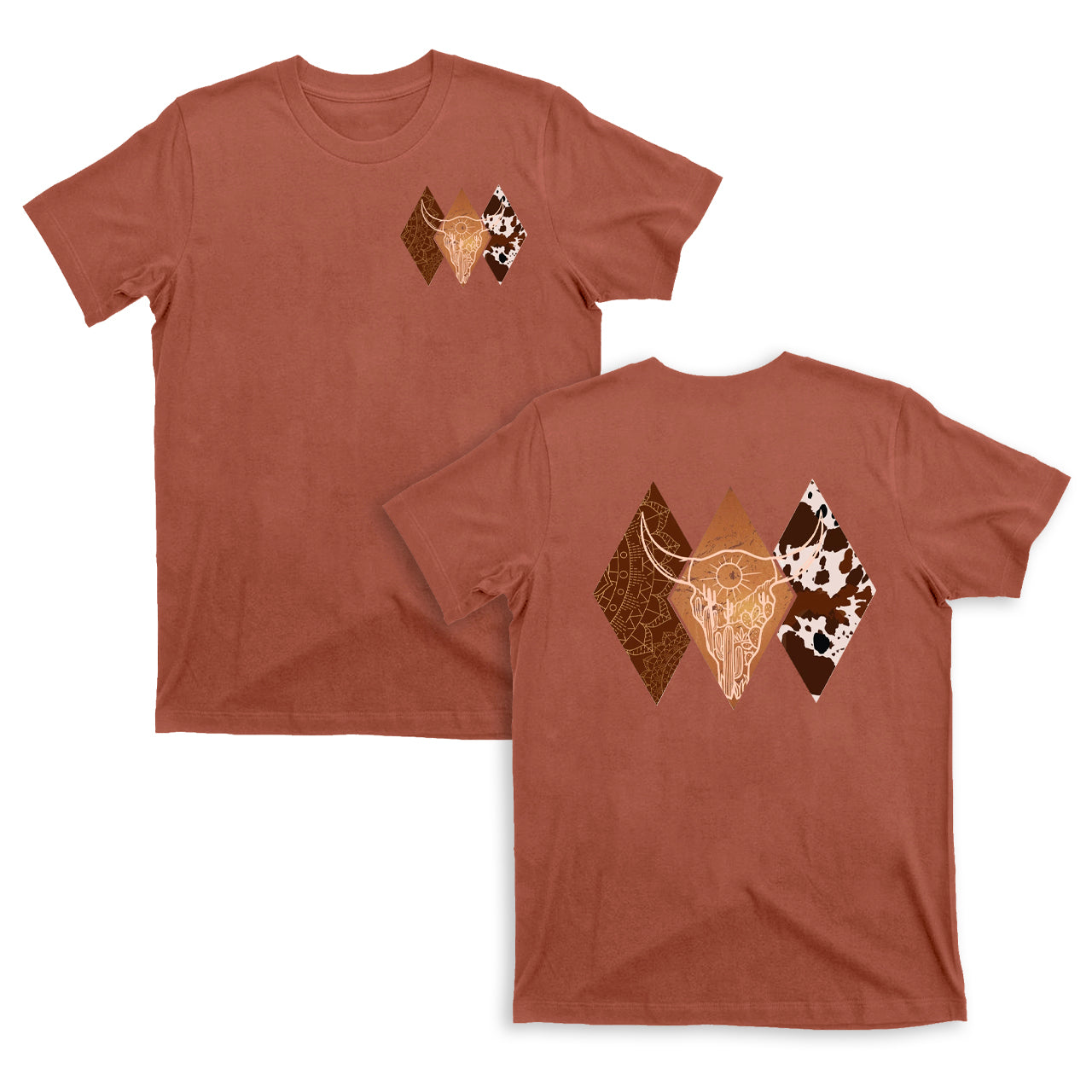 Cowboy Boho Bull Skull Double sided printing T-Shirts