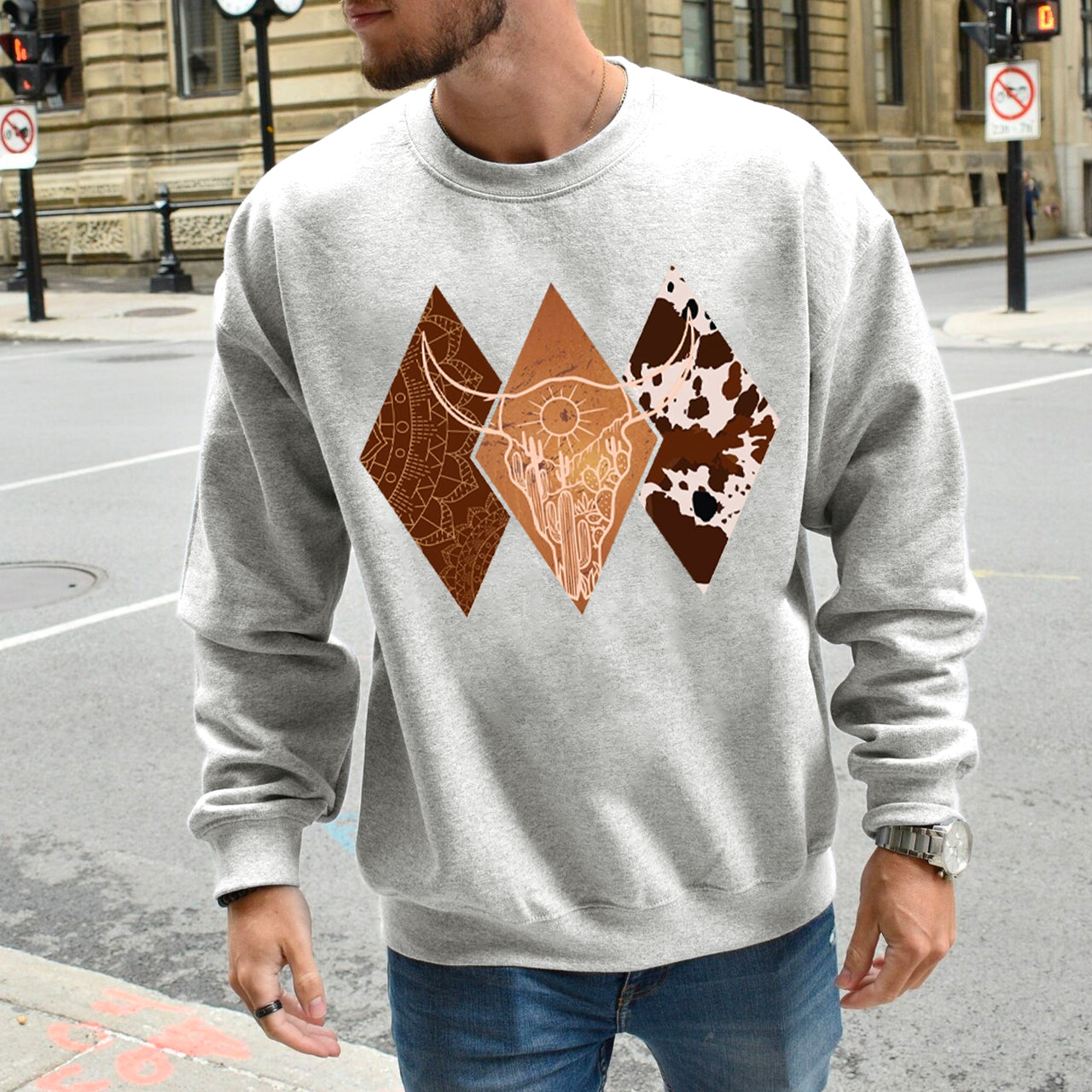 Cowboy Boho Bull Skull Sweatshirt