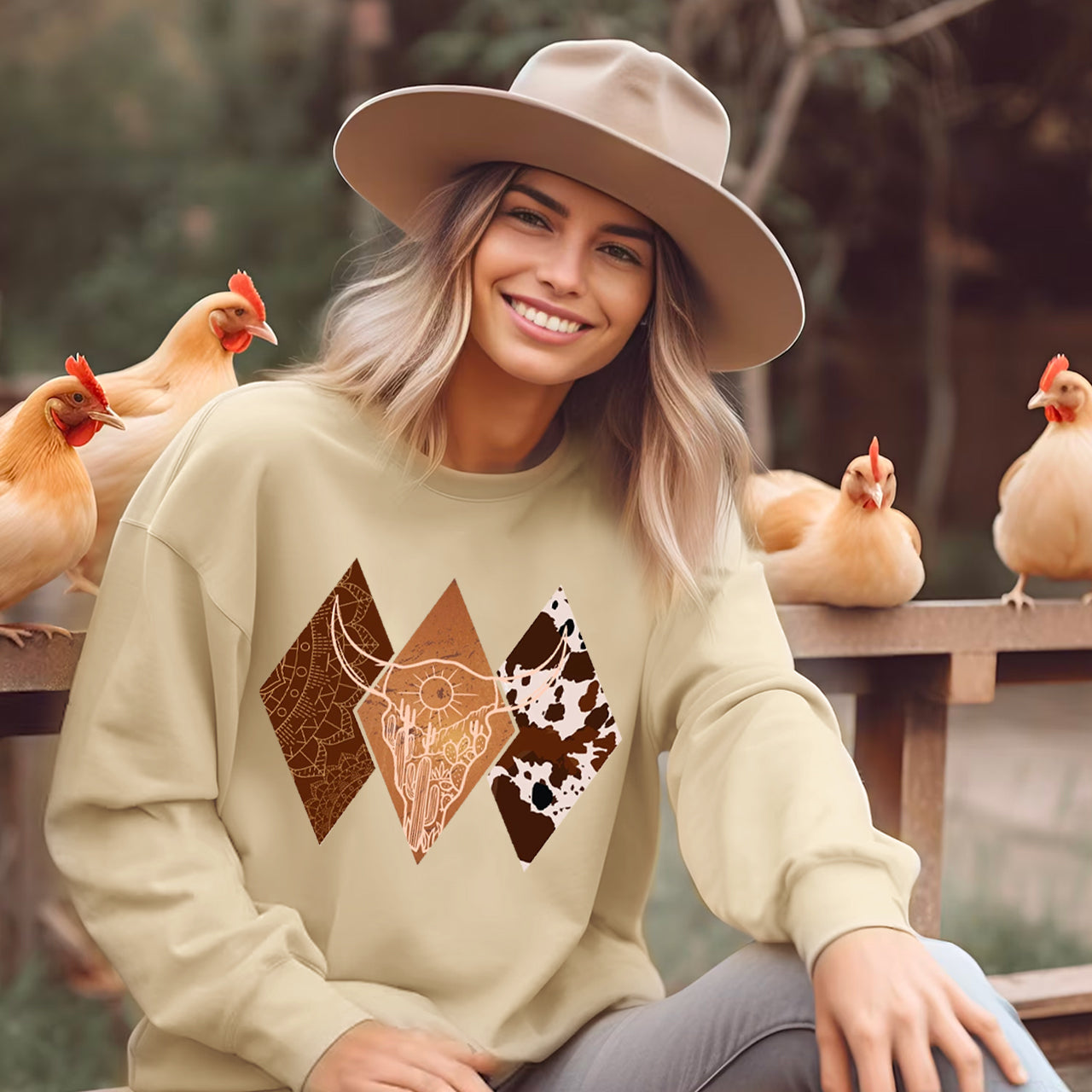 Cowboy Boho Bull Skull Sweatshirt