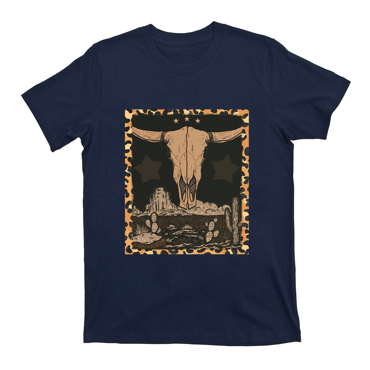 Western Label Longhorn Skull Desert T-Shirts
