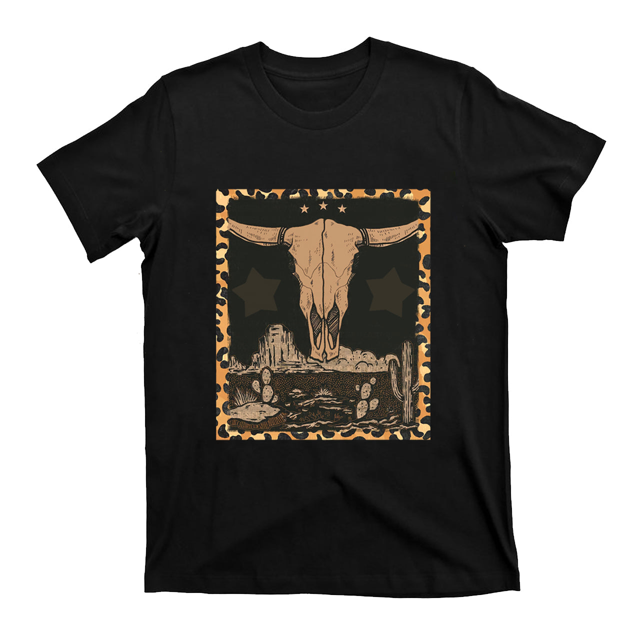 Western Label Longhorn Skull Desert T-Shirts
