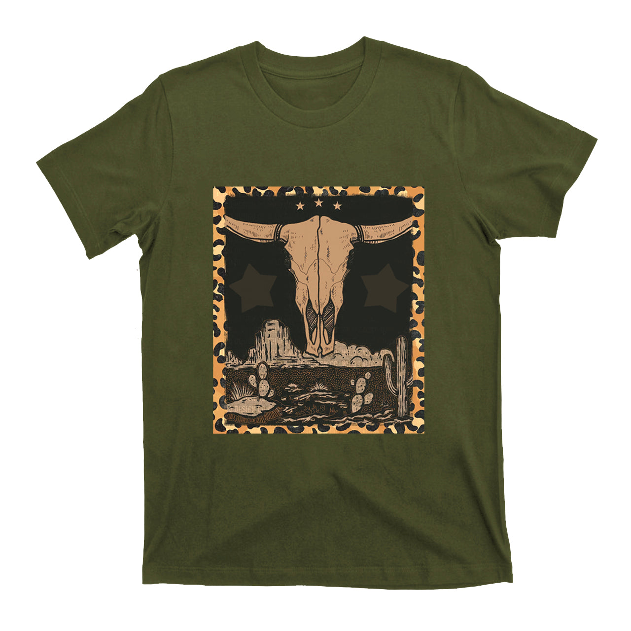 Western Label Longhorn Skull Desert T-Shirts