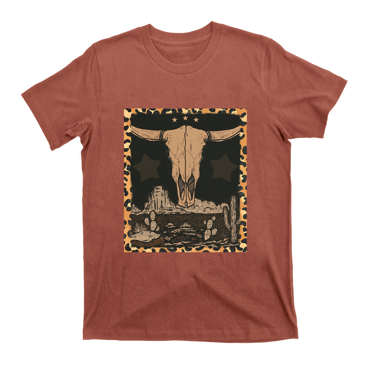 Western Label Longhorn Skull Desert T-Shirts