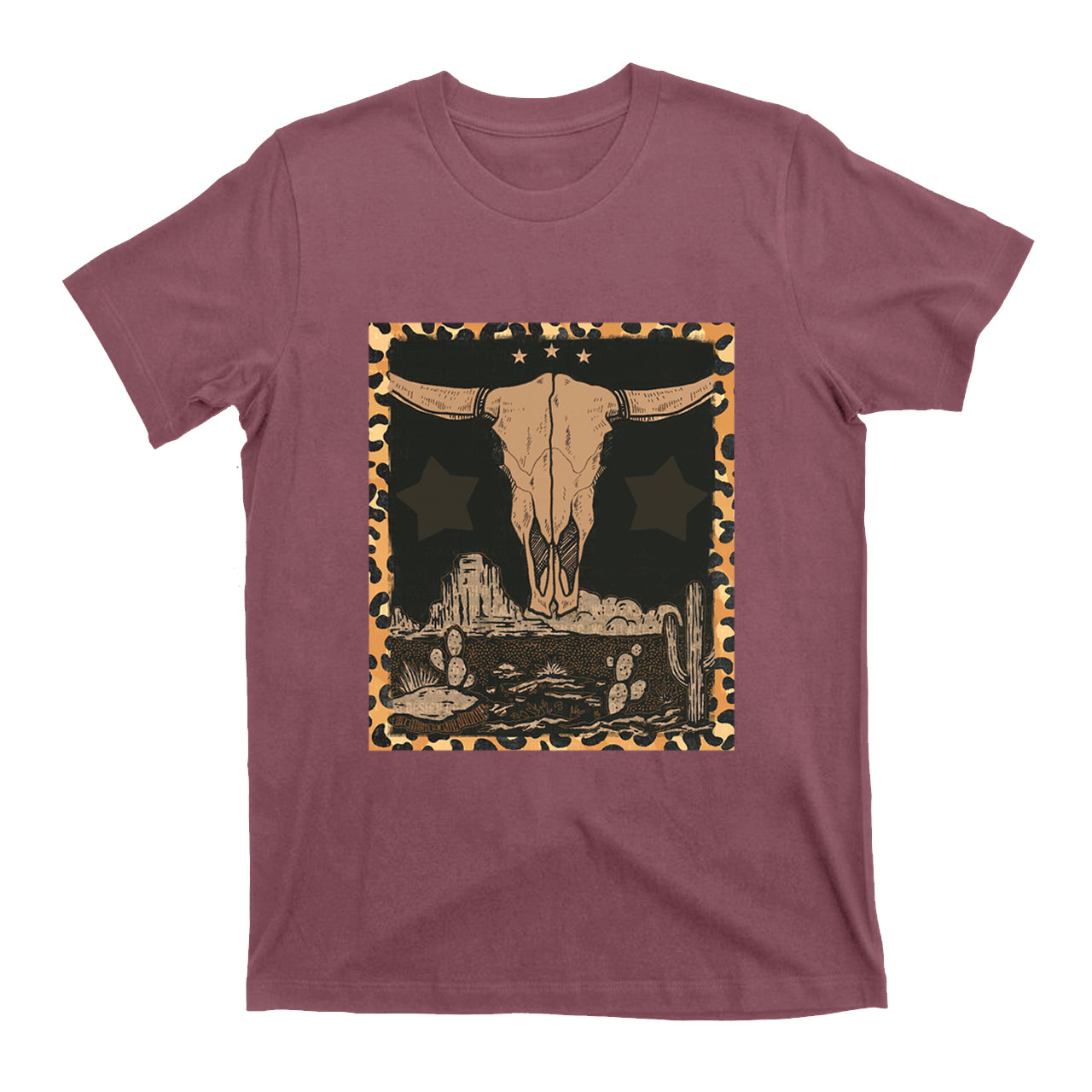 Western Label Longhorn Skull Desert T-Shirts
