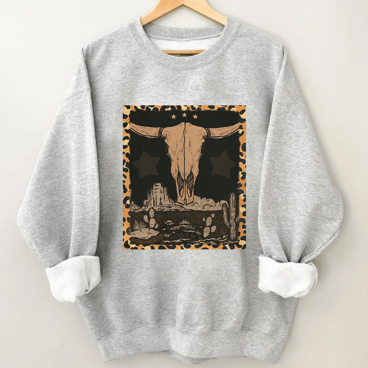 Western Label Longhorn Skull Desert Sweatshirt