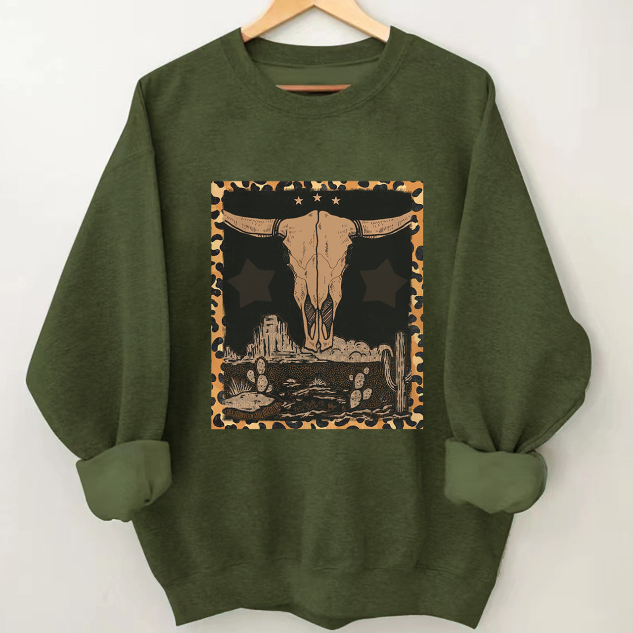 Western Label Longhorn Skull Desert Sweatshirt