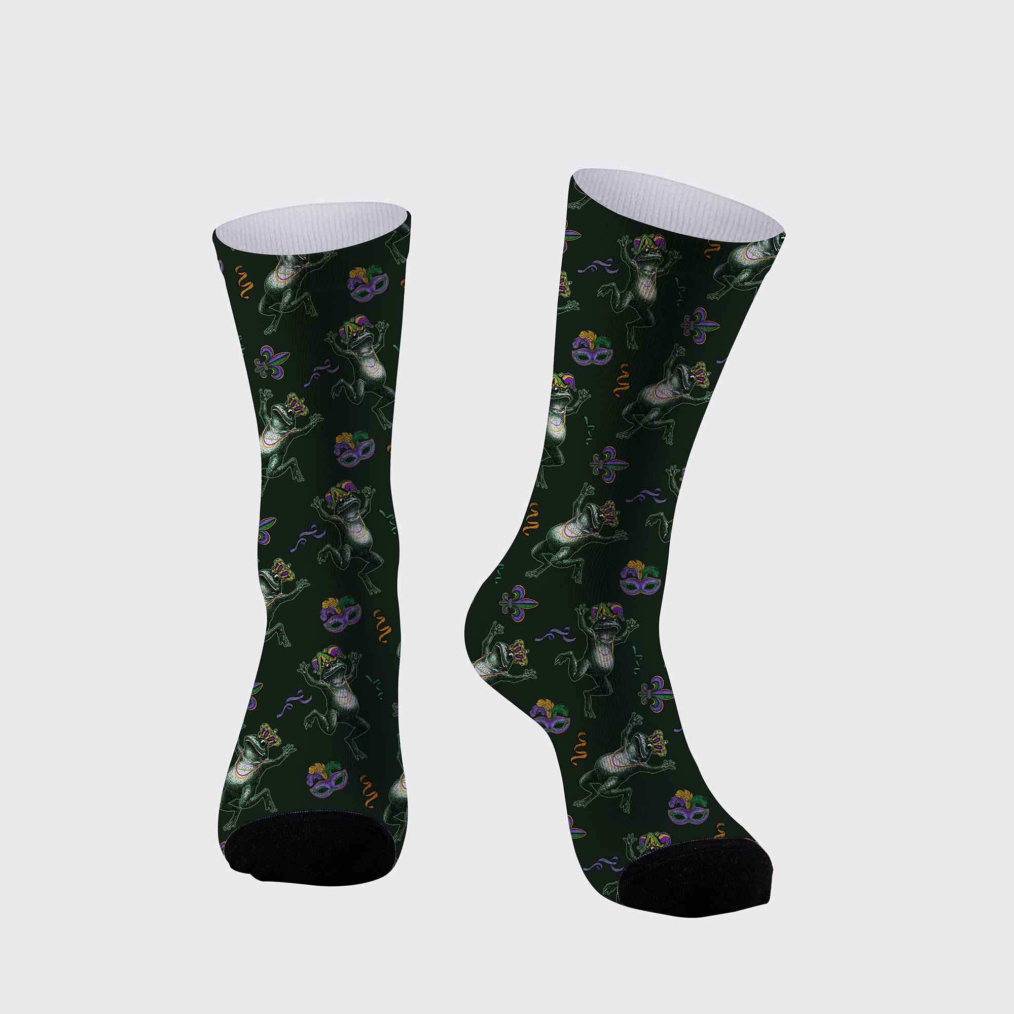 Mardi Gras Frog Pattern Printed Cotton Socks