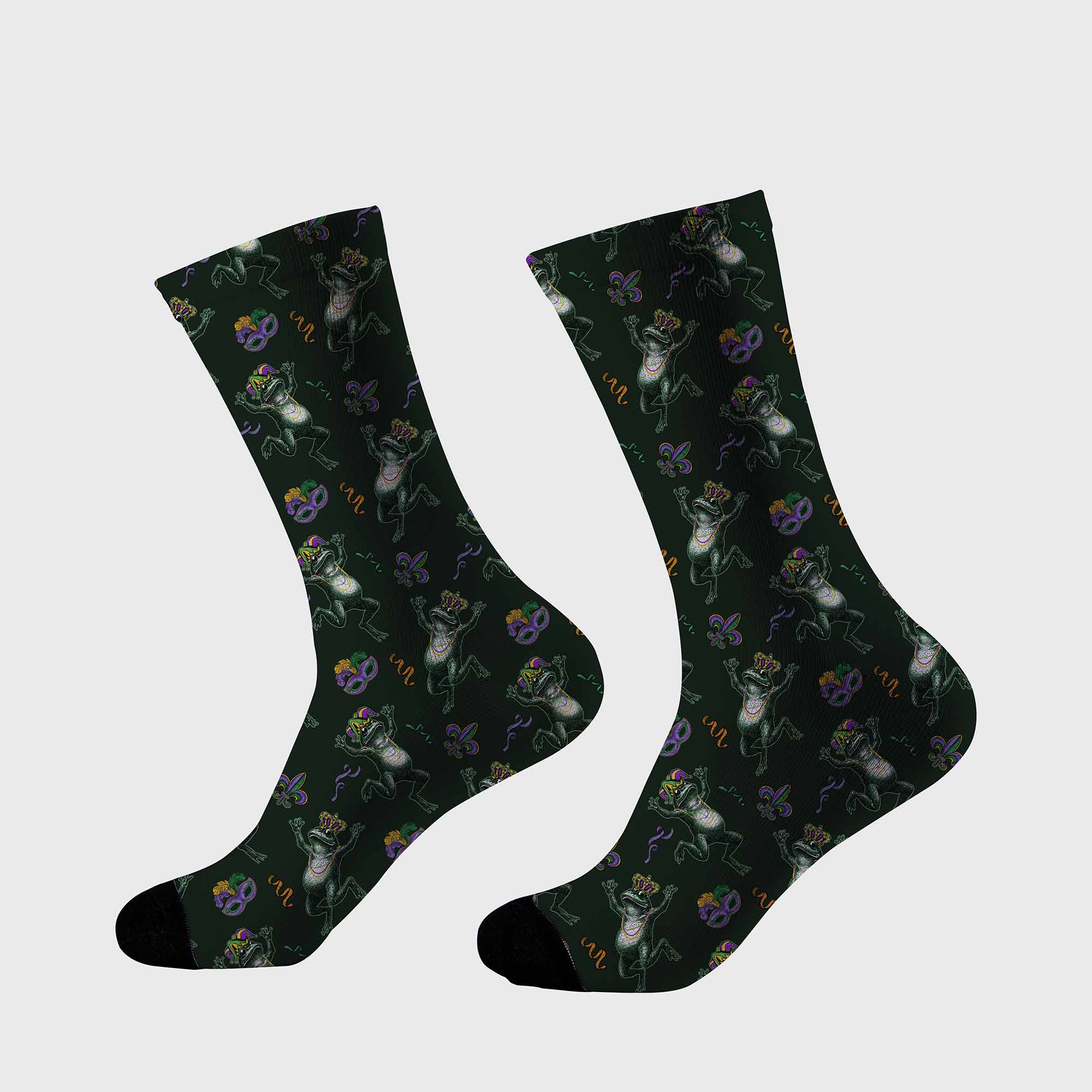 Mardi Gras Frog Pattern Printed Cotton Socks
