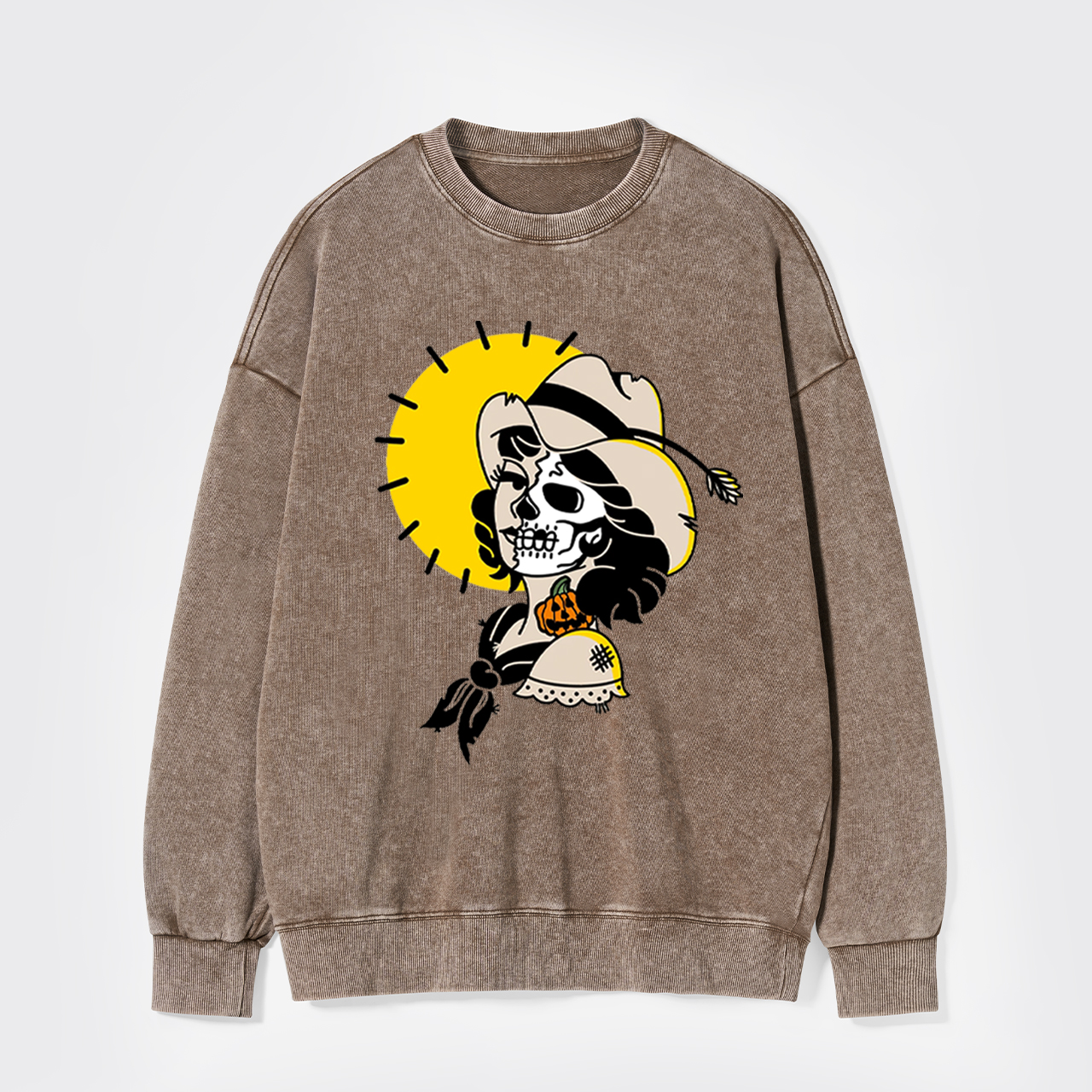 Halloween Skull Cowgirl Washed Sweatshirts