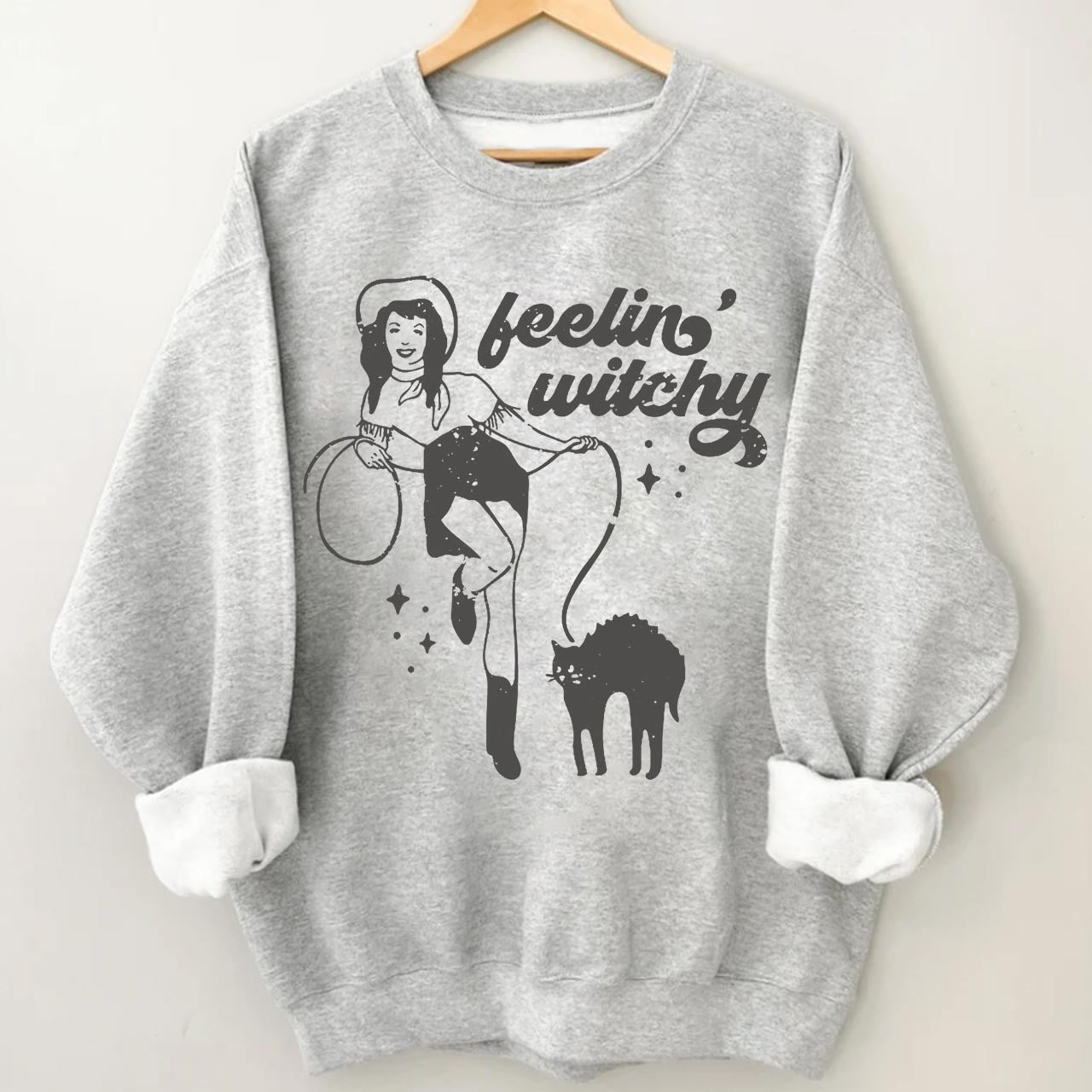 Feeling Witchy Cowgirl Cat Halloween Sweatshirt