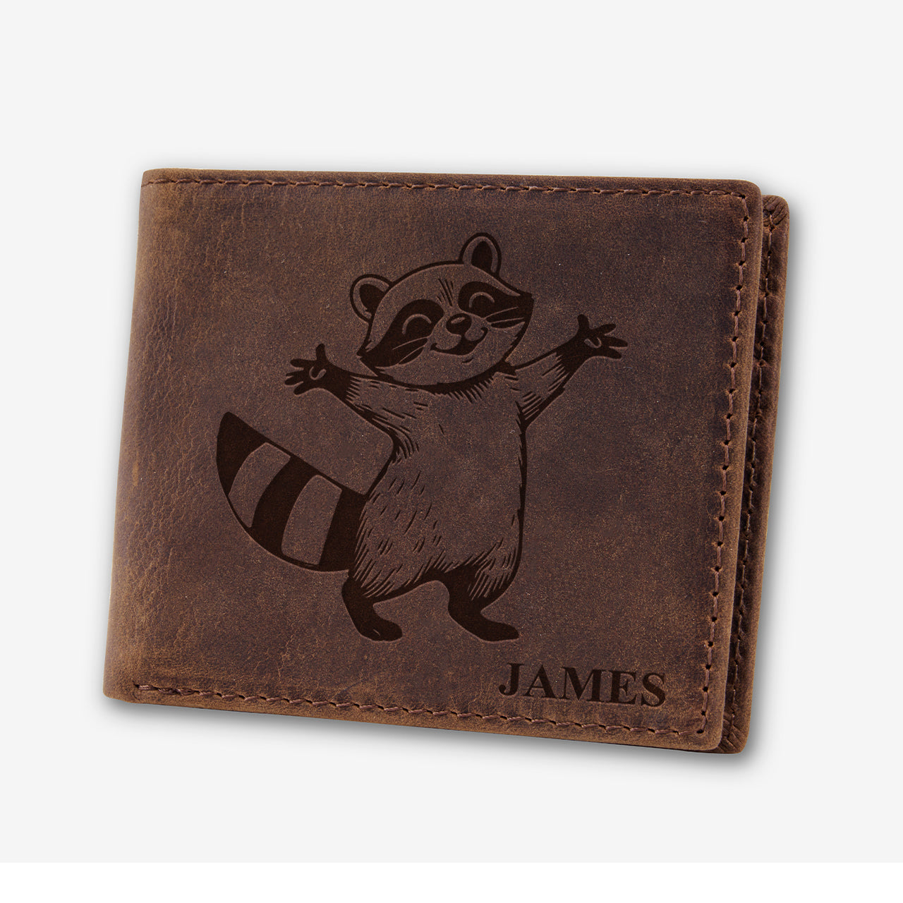 Personalized Vintage Leather Wallet_Raccoon