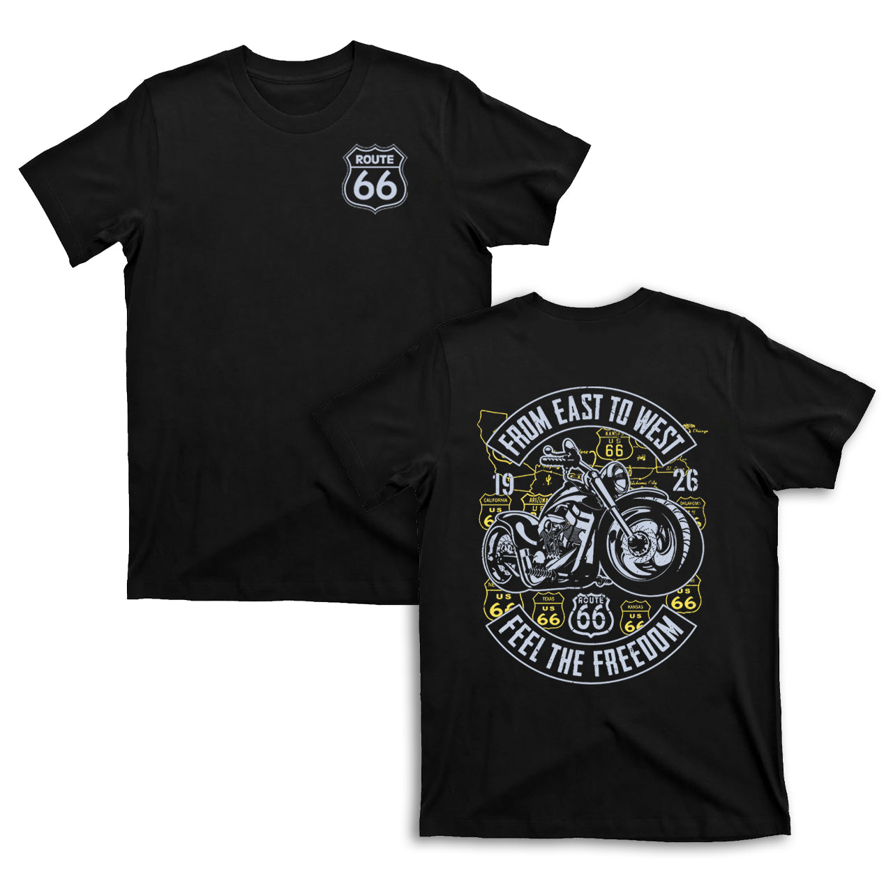 Route 66 From East To West Biker T-Shirts