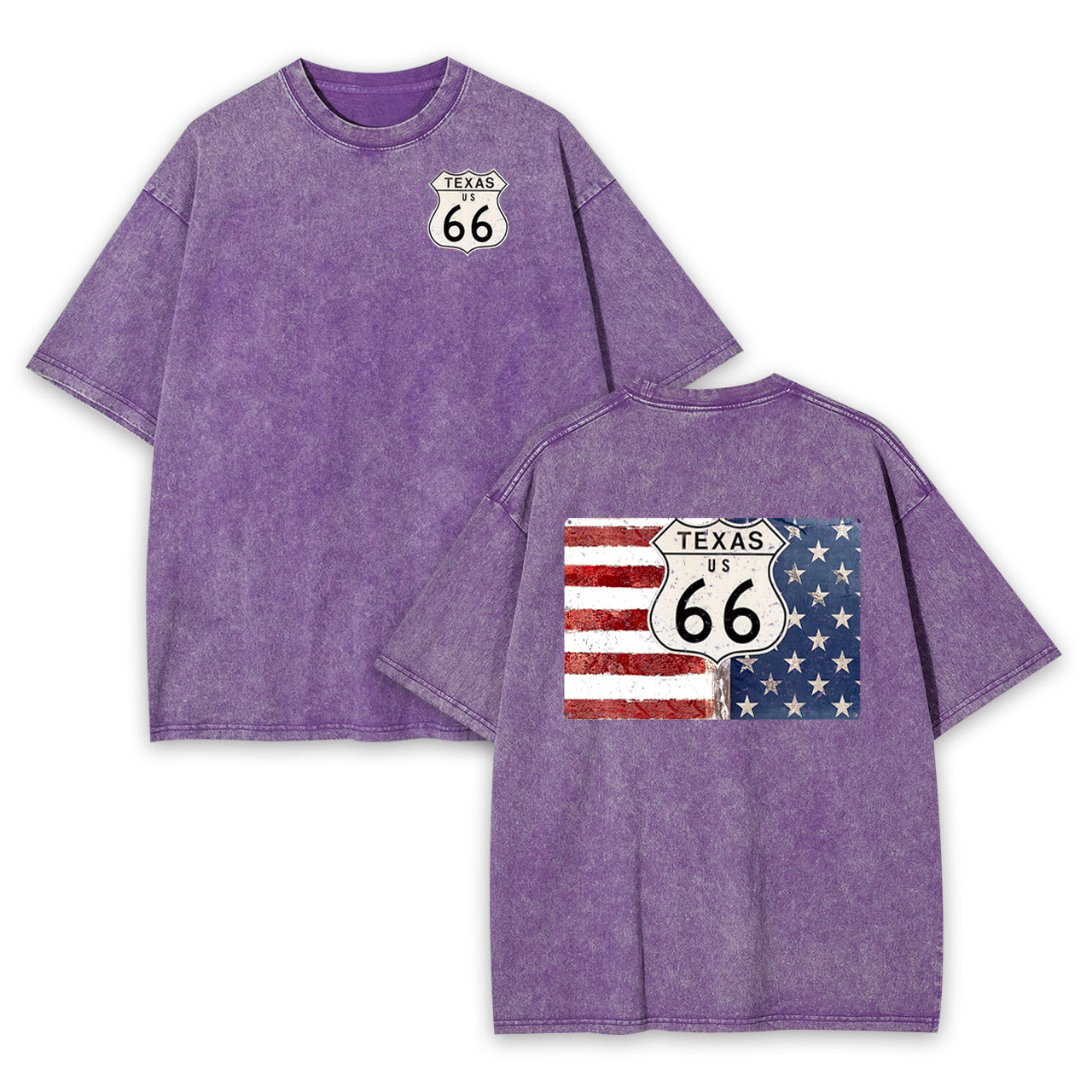 Route 66 Texas With American Flag Garment-dye Tees