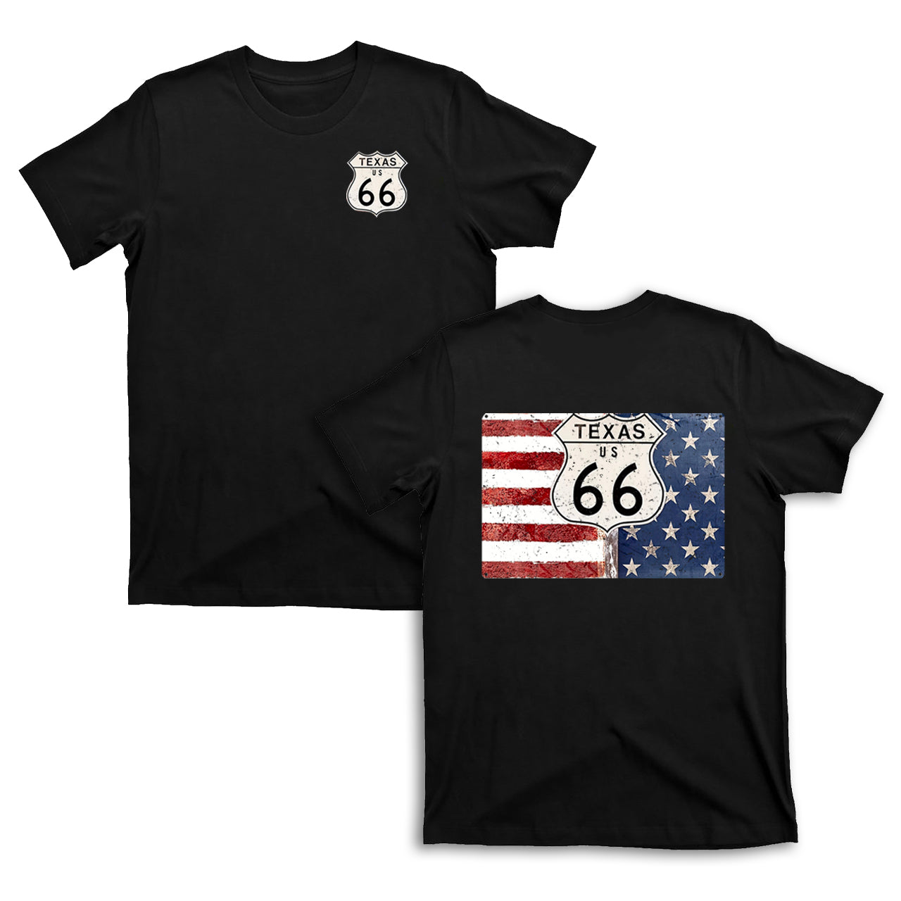 Route 66 Texas With American Flag T-Shirts