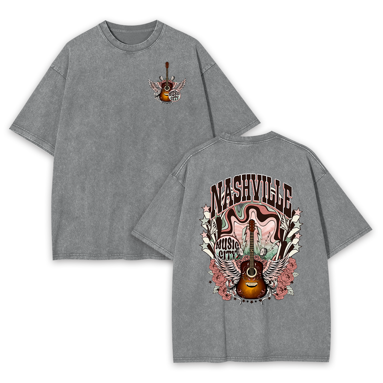 Western Nasville Music City Country Cowboy Garment-dye Tees