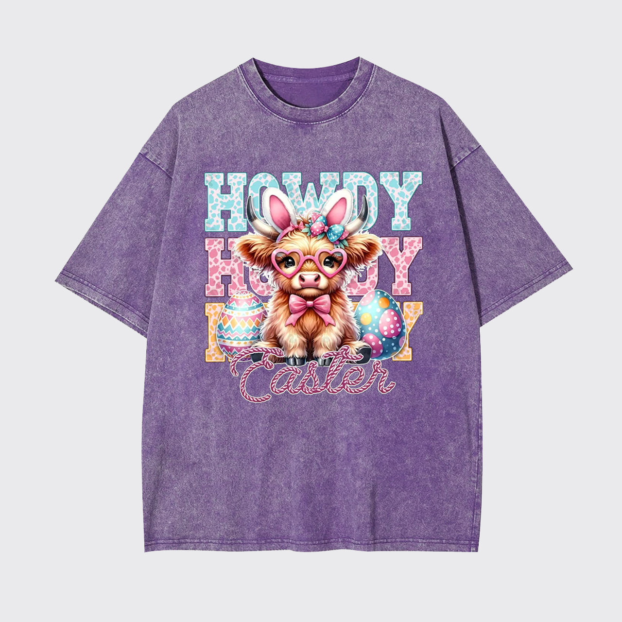 Howdy Easter Cute Highland Cow Garment-dye Tees