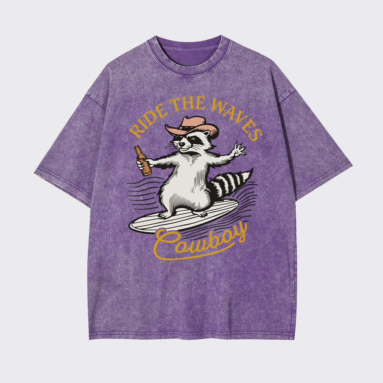 Surfing Cowboy Raccoon With Beer Garment-dye Tees