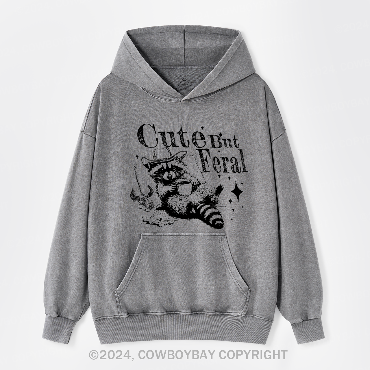 Cute But Feral Raccoon Garment-Dye Hoodies