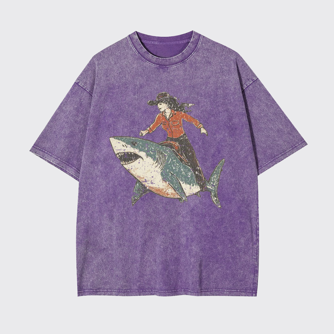 Cowgirl Riding Shark Garment-dye Tees