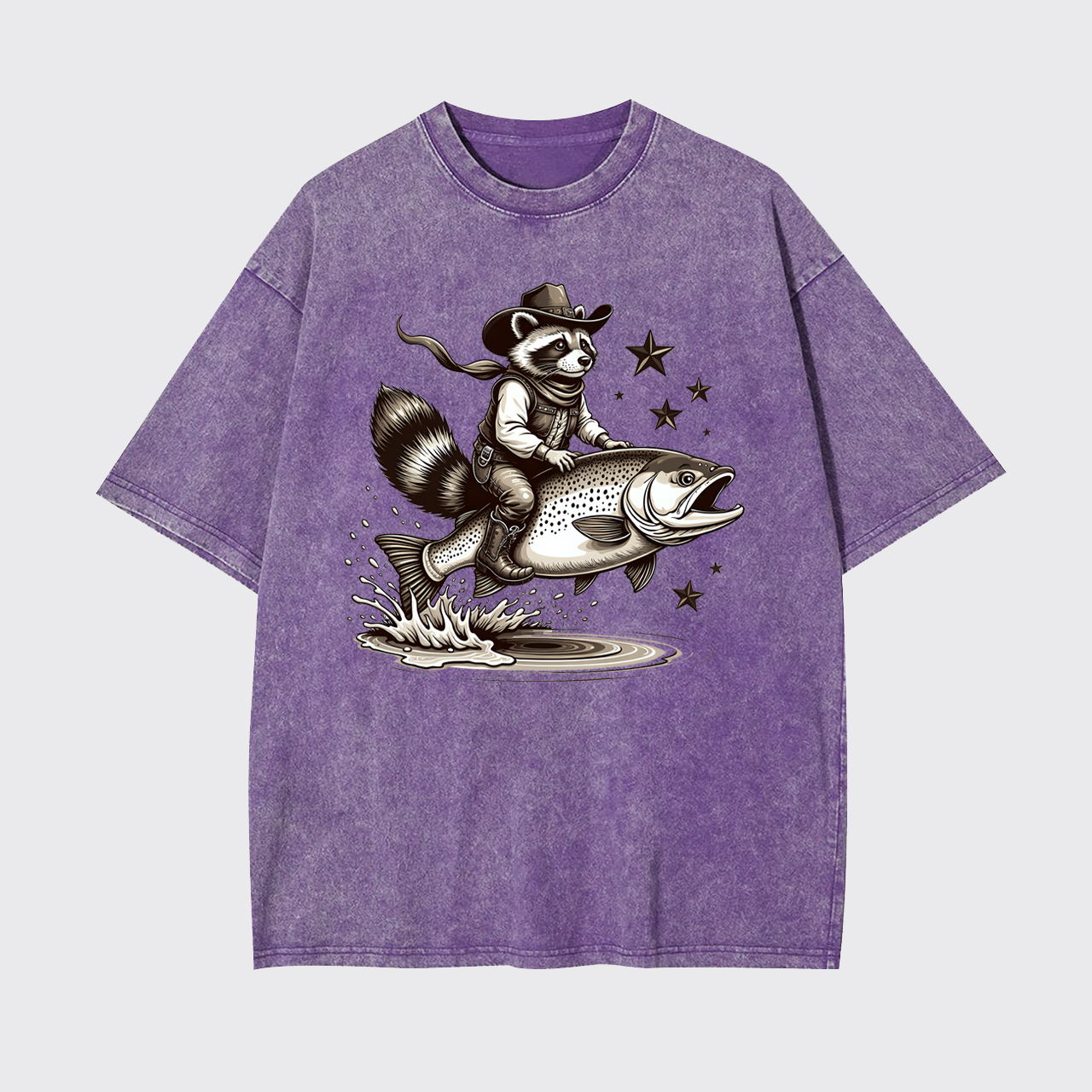 Funny Fisher Of Raccoon Cowboy Garment-dye Tees