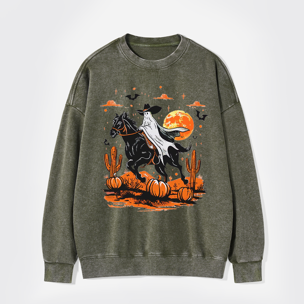 Retro Halloween Ghost Rider Washed Sweatshirts