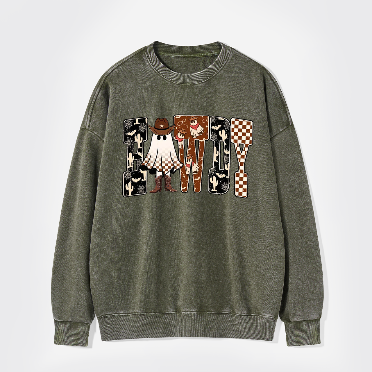 Howdy Western Halloween Ghost Washed Sweatshirts