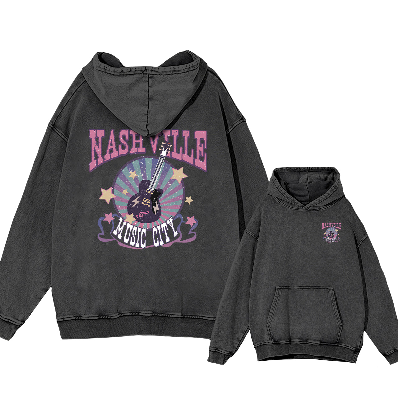 Nashville Music City Purple Midnight Garment-Dye Hoodies